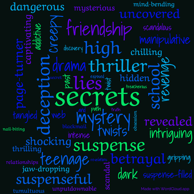 Word cloud of the book Pretty Little Liars. Perfect by Sara Shepard with 55 words like secrets, lies and mystery.