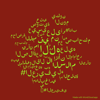 Word cloud with 50 words like الله, في and من.