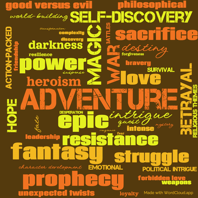 Word cloud of the book Soul Of The Fire by Terry Goodkind with 48 words like adventure, magic and epic.
