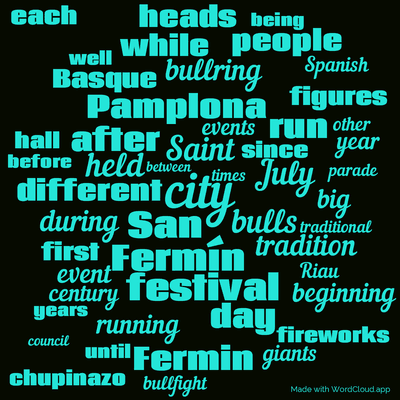 Word cloud with 50 words like city, Saint and bulls.