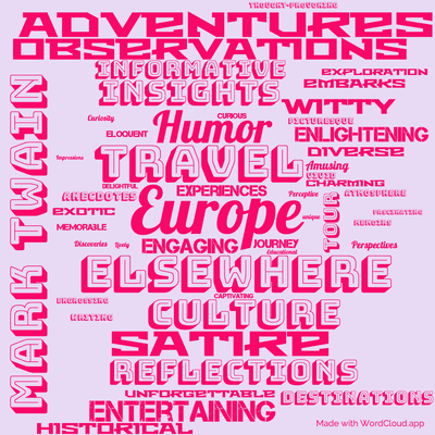 Word cloud of the book Europe and elsewhere with 50 words like Europe, Elsewhere and Mark Twain.