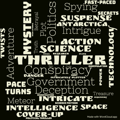 Word cloud of the book Deception Point with 43 words like Thriller, Conspiracy and Science.
