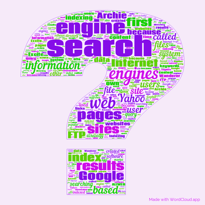 Word cloud with 50 words like search, web and engine.
