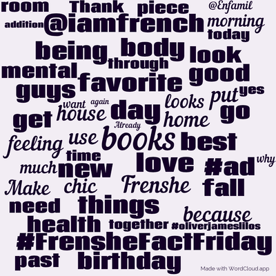 Word cloud with 50 words like books, love and day.
