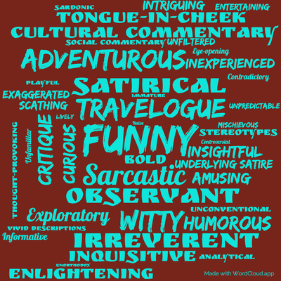 Word cloud of the book The Innocents Abroad with 45 words like Funny, Travelogue and Sarcastic.