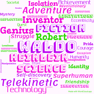 Word cloud of the book Waldo with 48 words like Waldo, Robert and Heinlein.