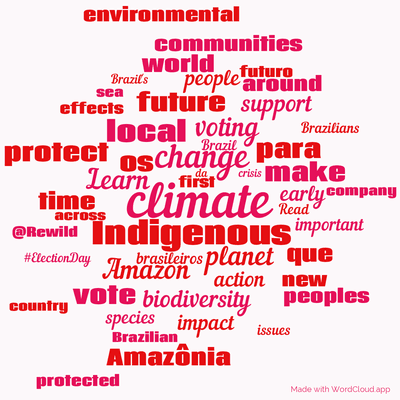 Word cloud with 50 words like climate, change and Indigenous.