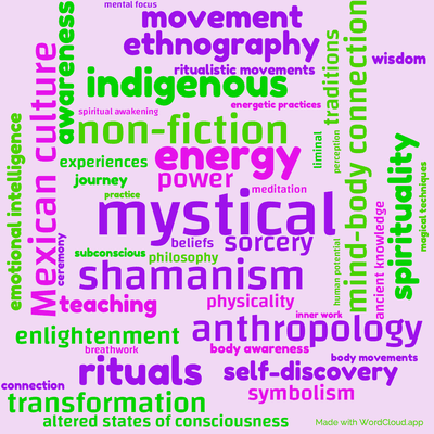 Word cloud of the book Magical Passes with 47 words like mystical, energy and shamanism.