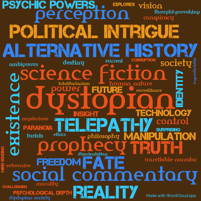 Word cloud of the book The Worl Jones Made with 48 words like dystopian, science fiction and alternative history.