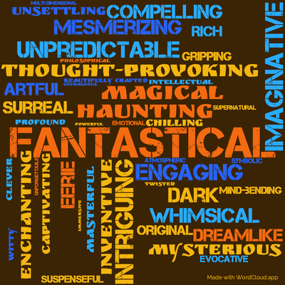 Word cloud of the book Stories All-New Tales with 45 words like Fantastical, Imaginative and Haunting.