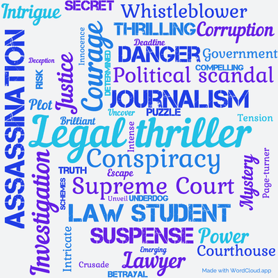Word cloud of the book The Pelican Brief with 44 words like Legal thriller, Assassination and Conspiracy .