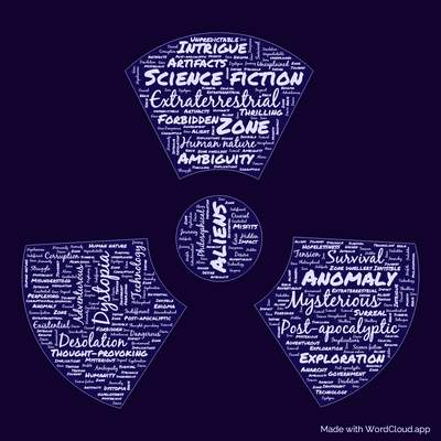 Word cloud of the book Roadside Picnic by Arkady and Boris Strugatsky with 47 words like Science fiction, Dystopia and Aliens.