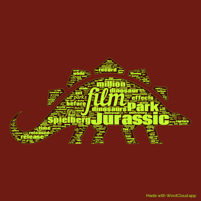 Word cloud with 50 words like film, Jurassic and Park.