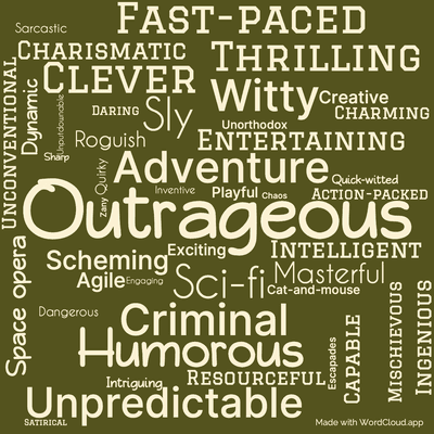 Word cloud of the book The Stainless Steel Rat Joins the Circus by Harry Harrison with 46 words like Outrageous, Adventure and Sci-fi.