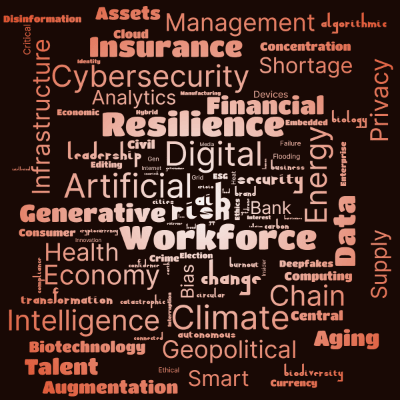 Word cloud with 100 words like Risk, Digital and Workforce.