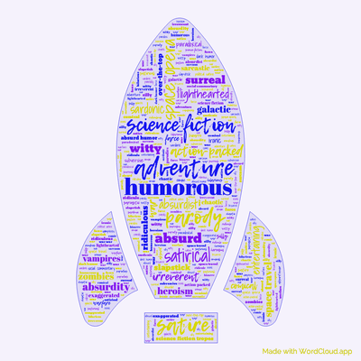 Word cloud of the book Bill, the Galactic Hero on the Planet of Zombie Vampires with 47 words like humorous, adventure and science fiction.