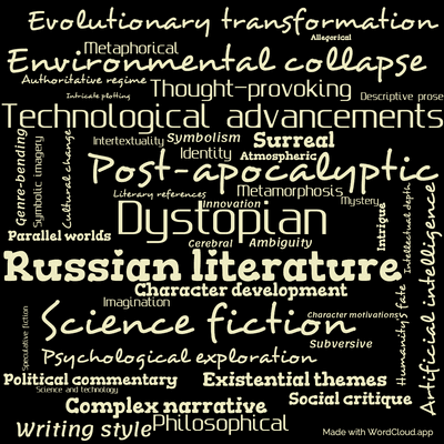 Word cloud of the book The Ugly Swans with 45 words like Science fiction, Dystopian and Russian literature.