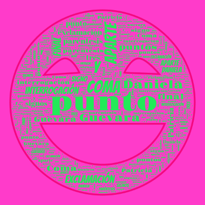 Word cloud in a Happy Face shape with 15 words like punto, Coma and y.
