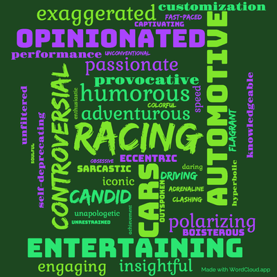 Word cloud of the book I Know You Got Soul by Jeremy Clarkson with 42 words like racing, cars and automotive.