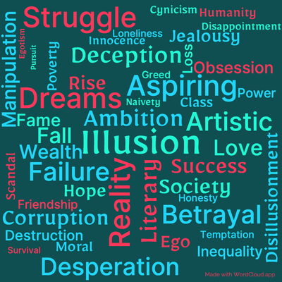 Word cloud of the book Lost Illusions by Honore de Balzac with 47 words like Illusion, Ambition and Reality.