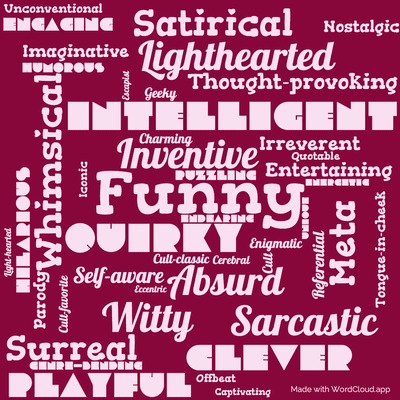Word cloud of the book Don't Panic by Neil Gaiman with 46 words like Funny, Quirky and Inventive.