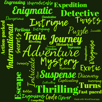 Word cloud of the book Ticket No. 9672 by Jules Verne with 46 words like Adventure, Mystery and Journey.
