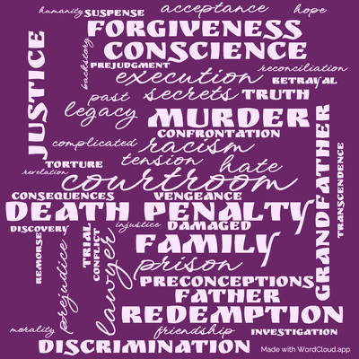 Word cloud of the book The Chamber with 47 words like courtroom, death penalty and racism.