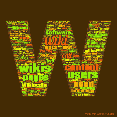 Word cloud with 50 words like wiki, wikis and users.