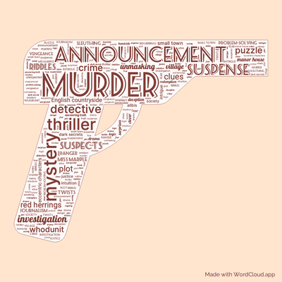 Word cloud of the book A Murder Is Announced by Agatha Christie with 46 words like murder, announcement and mystery.