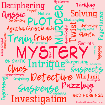 Word cloud of the book The Plymouth Express Affair with 48 words like Mystery, Murder and Intrigue.