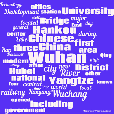 Word cloud with 50 words like Wuhan, China and city.