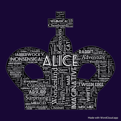Word cloud of the book Through the Looking-Glass, And What Alice Found There with 52 words like Alice, Wonderland and Imaginative.