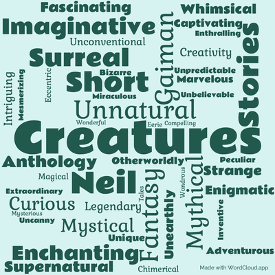 Word cloud of the book Unnatural Creatures with 48 words like Creatures, Unnatural and Neil.