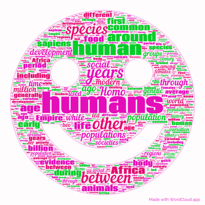 Word cloud with 50 words like humans, human and other.
