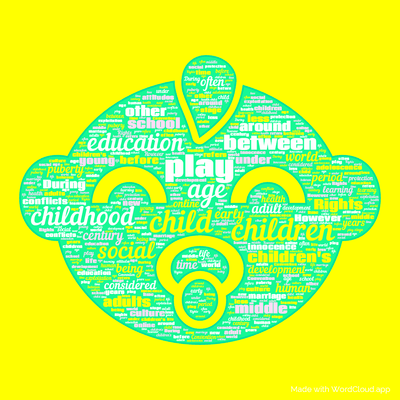 Word cloud with 50 words like children, child and childhood.