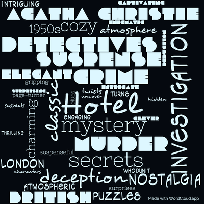 Word cloud of the book At Bertram's Hotel by Agatha Christie with 42 words like Hotel, mystery and crime.