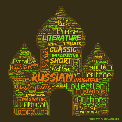 Word cloud of the book Best Russian Short Stories with 47 words like Russian, Short and Stories.