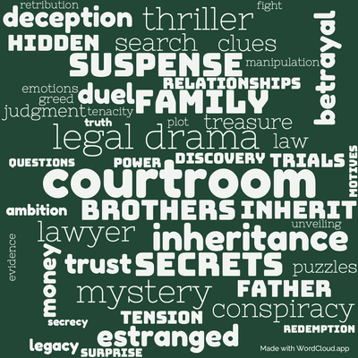 Word cloud of the book The Summons with 48 words like courtroom, legal drama and inheritance.