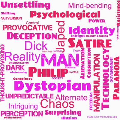 Word cloud of the book The Man Who Japed with 47 words like Man, Japed and Philip.