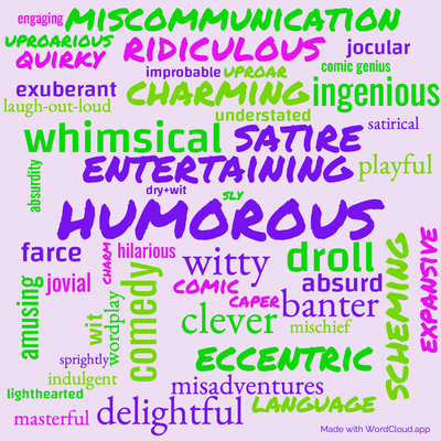 Word cloud of the book Thank You, Jeeves by P. G. Wodehouse with 49 words like humorous, witty and entertaining.