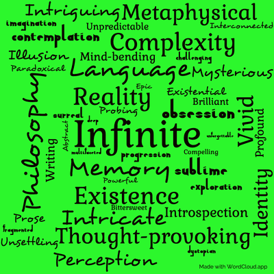 Word cloud of the book Oblivion with 46 words like Infinite, Complexity and Memory.