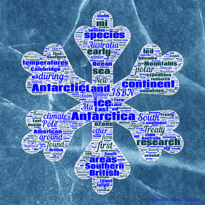 Word cloud with 50 words like Antarctica, Antarctic and ice.