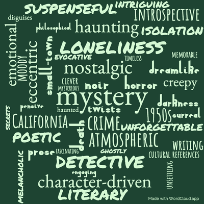Word cloud of the book Death Is A Lonely Business with 47 words like mystery, crime and noir.