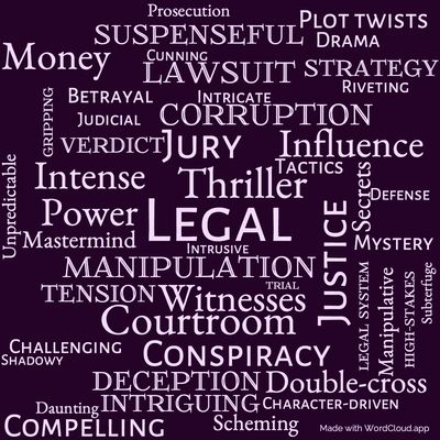 Word cloud of the book The Runaway Jury by John Grisham with 48 words like Legal, Thriller and Manipulation.