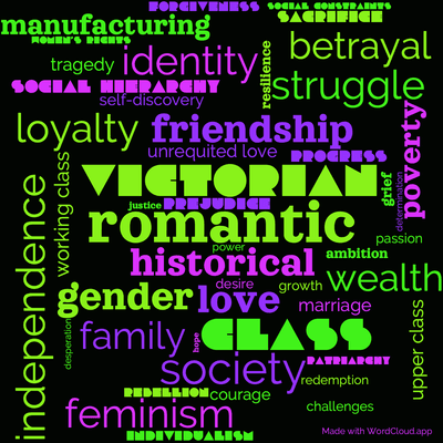 Word cloud of the book Shirley by Charlotte Bronte with 48 words like romantic, historical and Victorian.