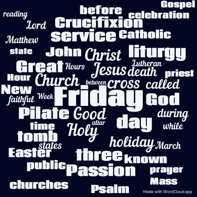 Word cloud with 50 words like Friday, Good and Jesus.