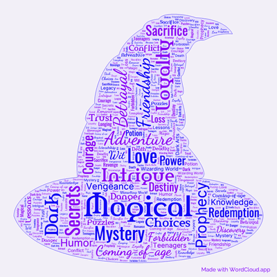 Word cloud of the book Harry Potter and the Half-Blood Prince with 42 words like Magical, Adventure and Friendship.
