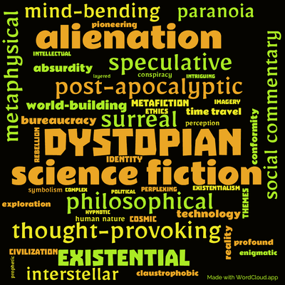 Word cloud of the book The Final Circle of Paradise by Arkady and Boris Strugatsky with 47 words like dystopian , surreal and science fiction .