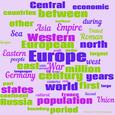 Word cloud with 50 words like Europe, European and Western.