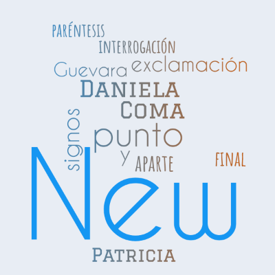 Word cloud with 12 words like punto, Coma and signos.